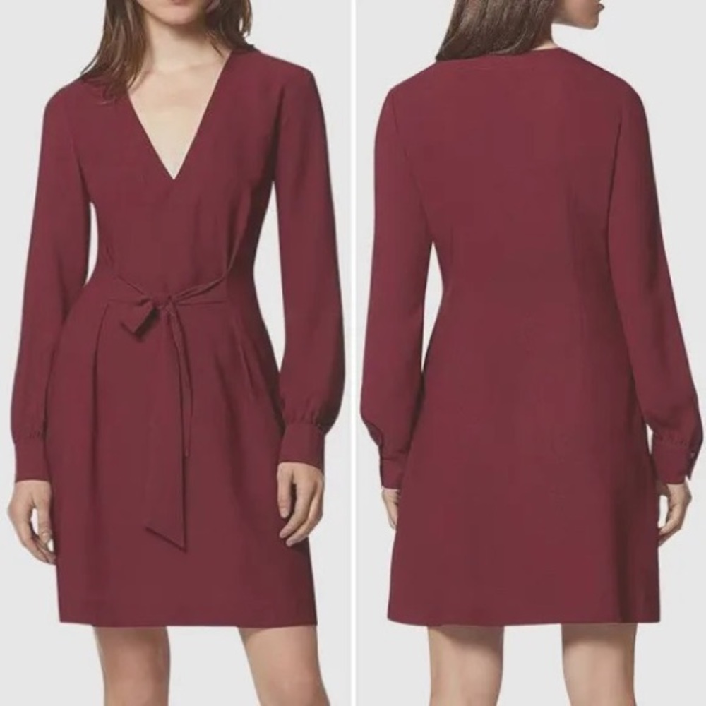 Avec Les Filles Maroon Tie-Front Long Sleeve Dress